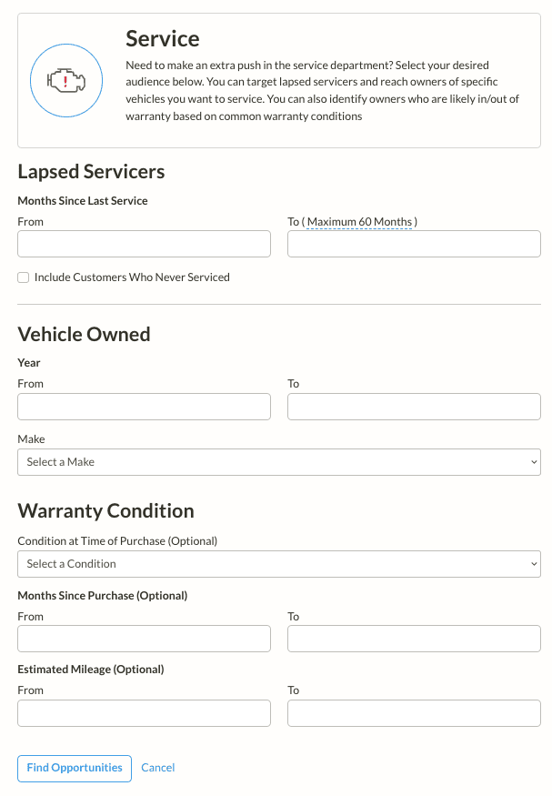 Service on demand filters